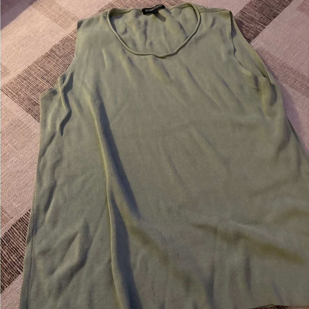SALE Eileen Fisher Sage Green Cotton Silk Knit Shell Tank Top Size Medium
